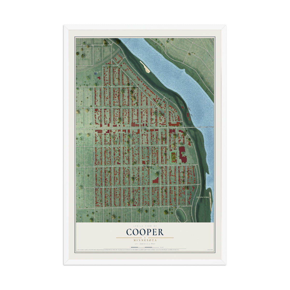 Map of Cooper, Minnesota, 12 x 18 inch print in a white wood frame