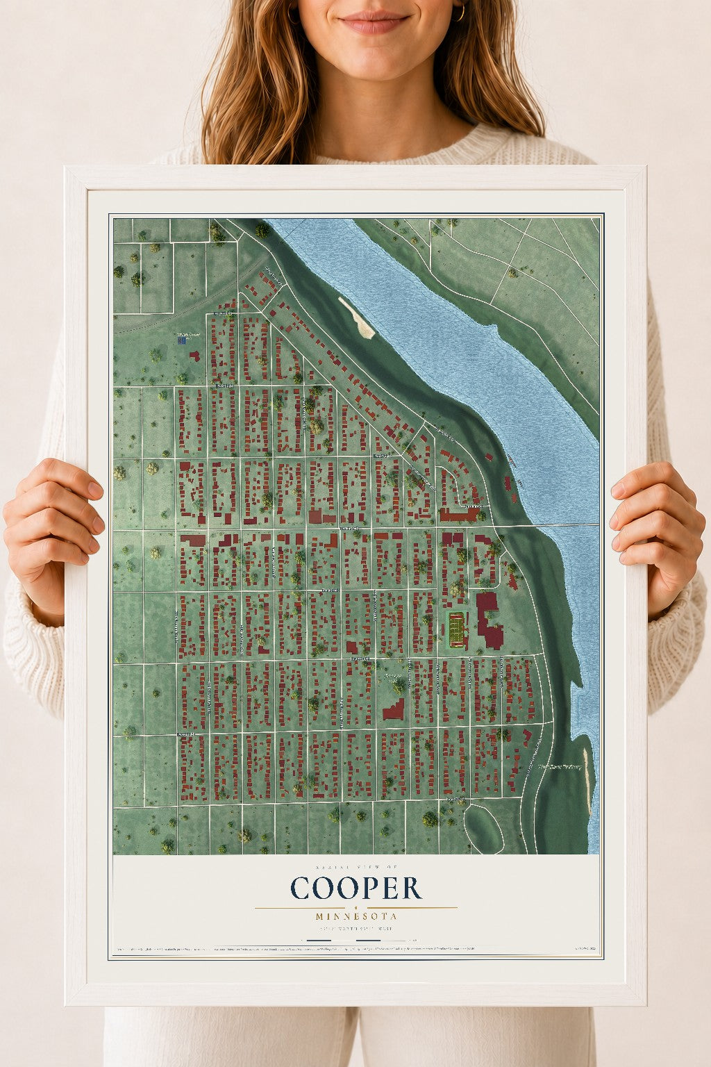 Map of Cooper, Minnesota, 18 x 24 inch print in a white wood frame