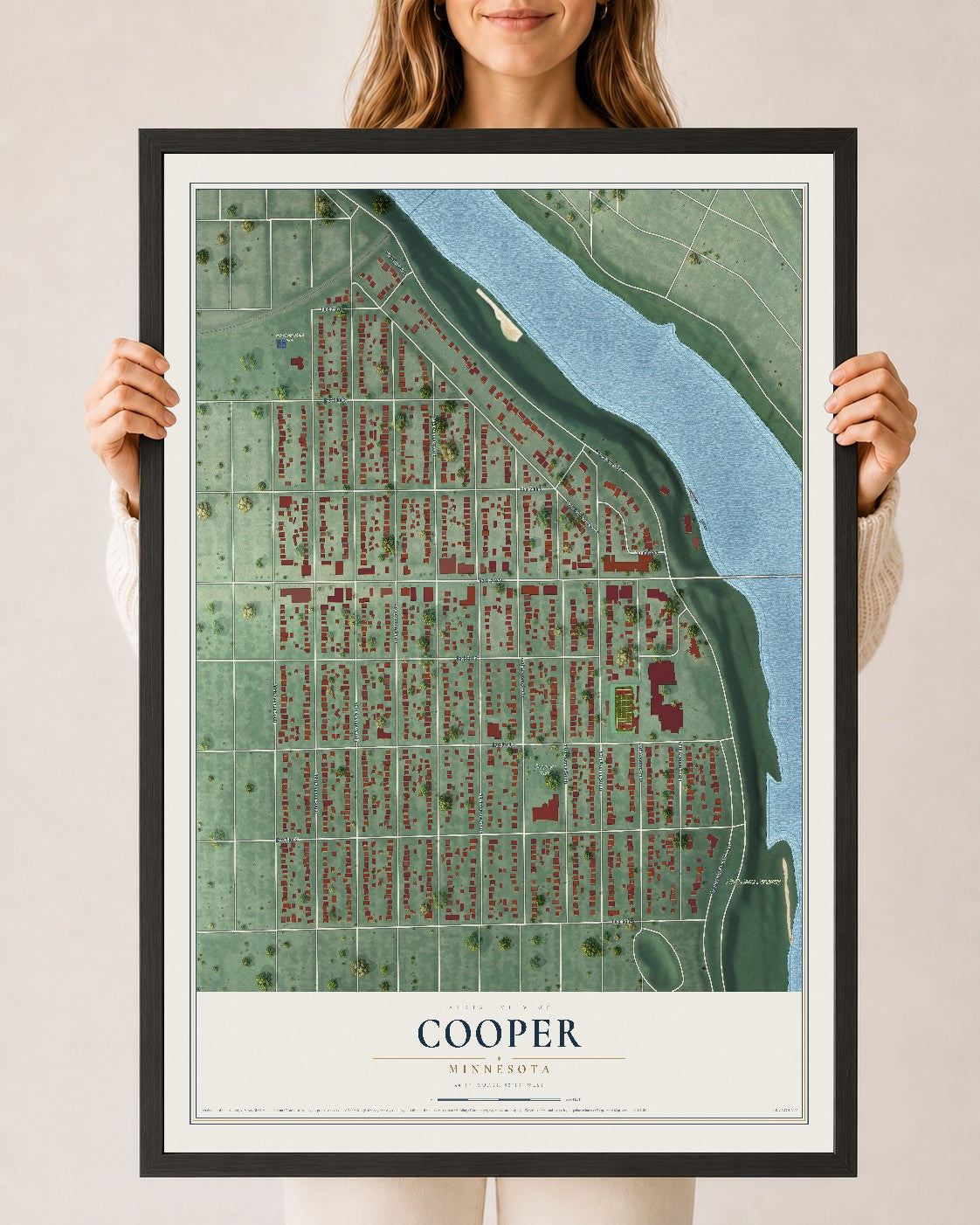 Map of Cooper, Minnesota, 24 x 36 inch print in a black wood frame