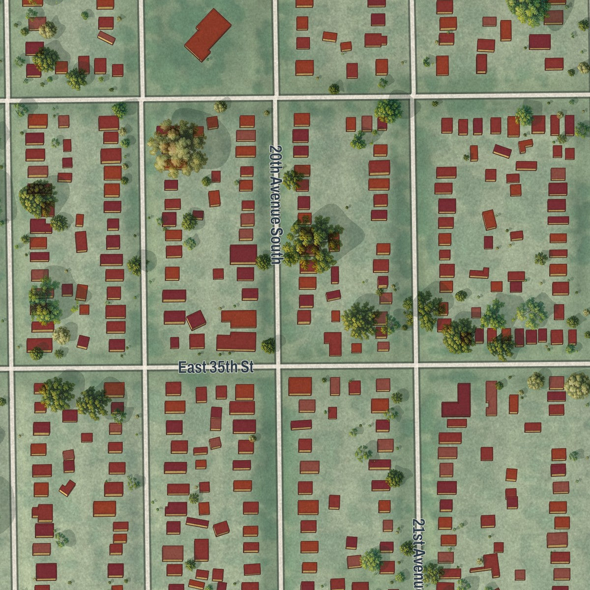 Second close-up of the map of Corcoran, Minneapolis, Minnesota print showing more streets and buildings