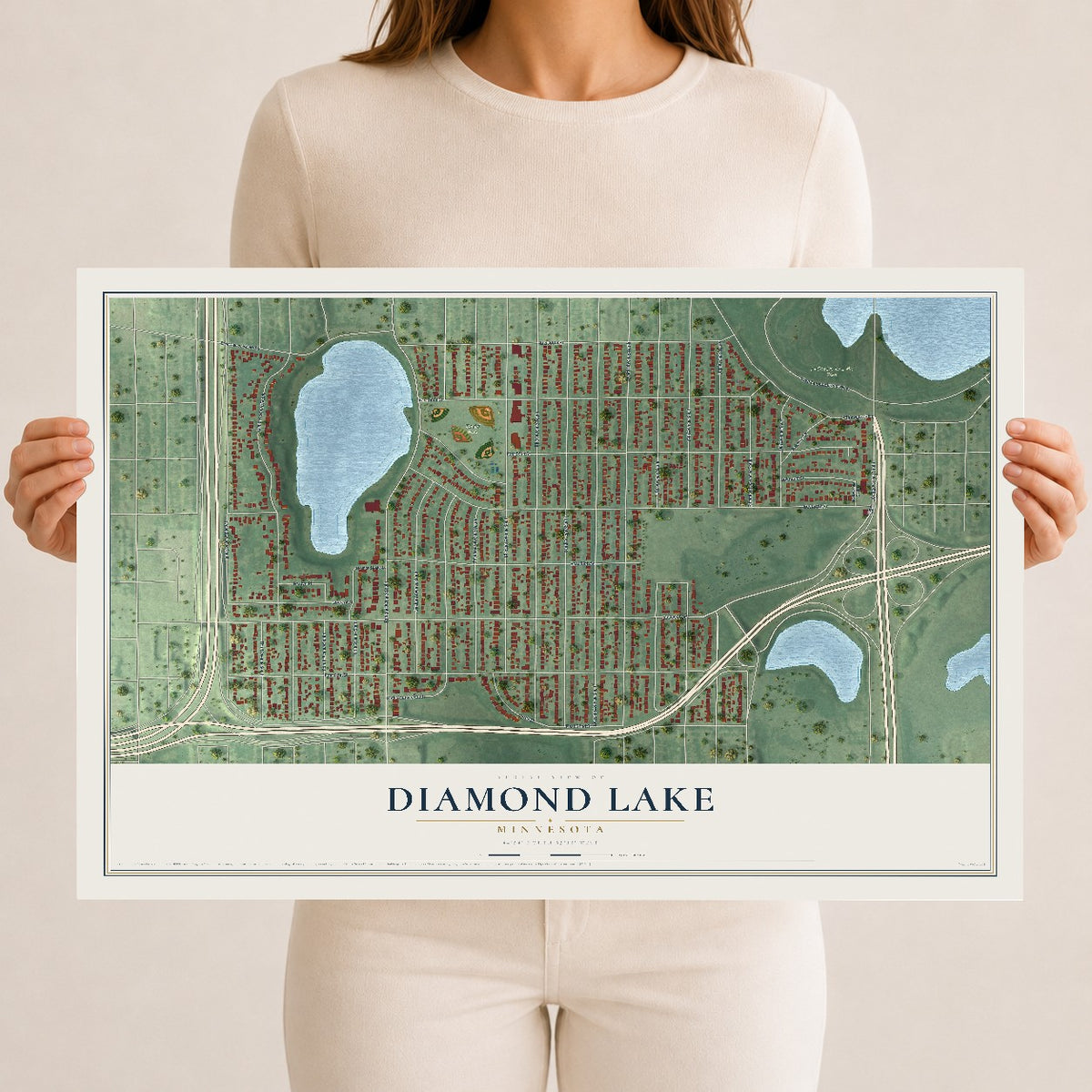 Map of Diamond Lake, Minnesota, 12 x 18 inch unframed archival matte print