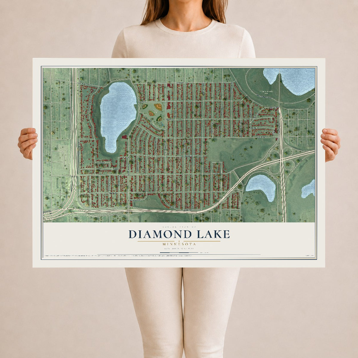 Map of Diamond Lake, Minnesota, 24 x 36 inch unframed archival matte print
