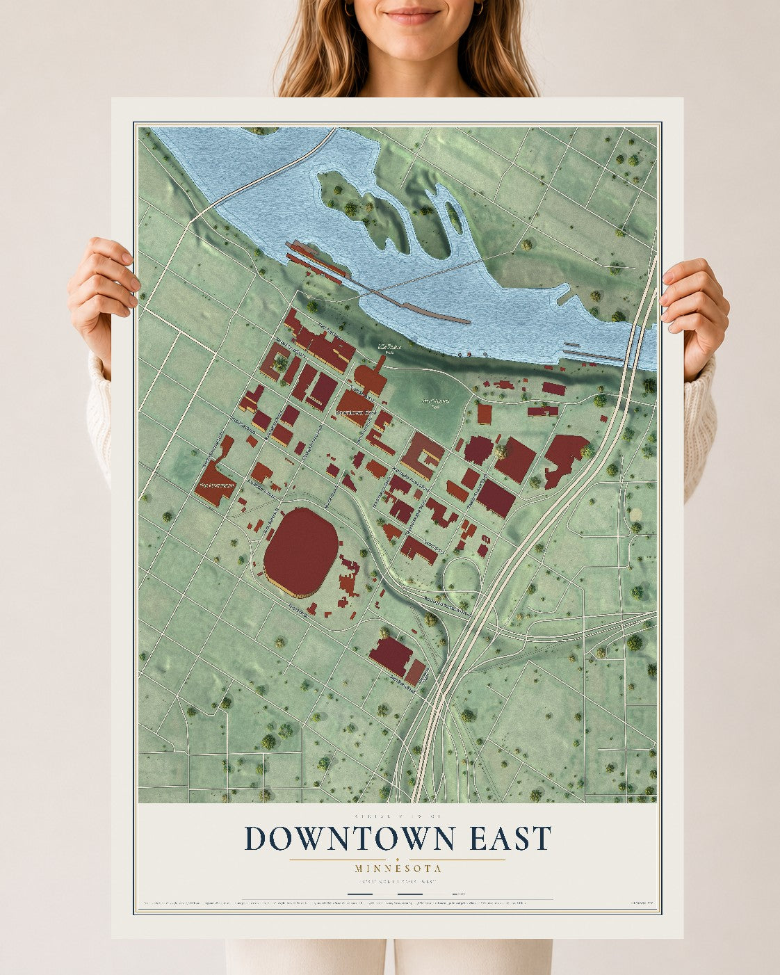 Map of Downtown East, Minnesota, 24 x 36 inch unframed archival matte print