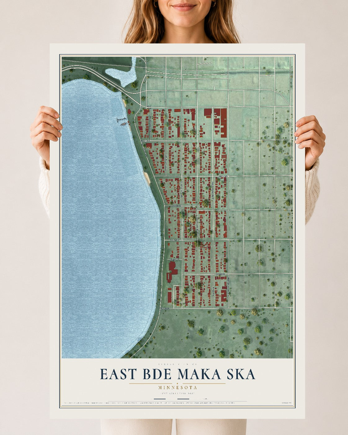 Map of East Bde Maka Ska, Minnesota, 24 x 36 inch unframed archival matte print