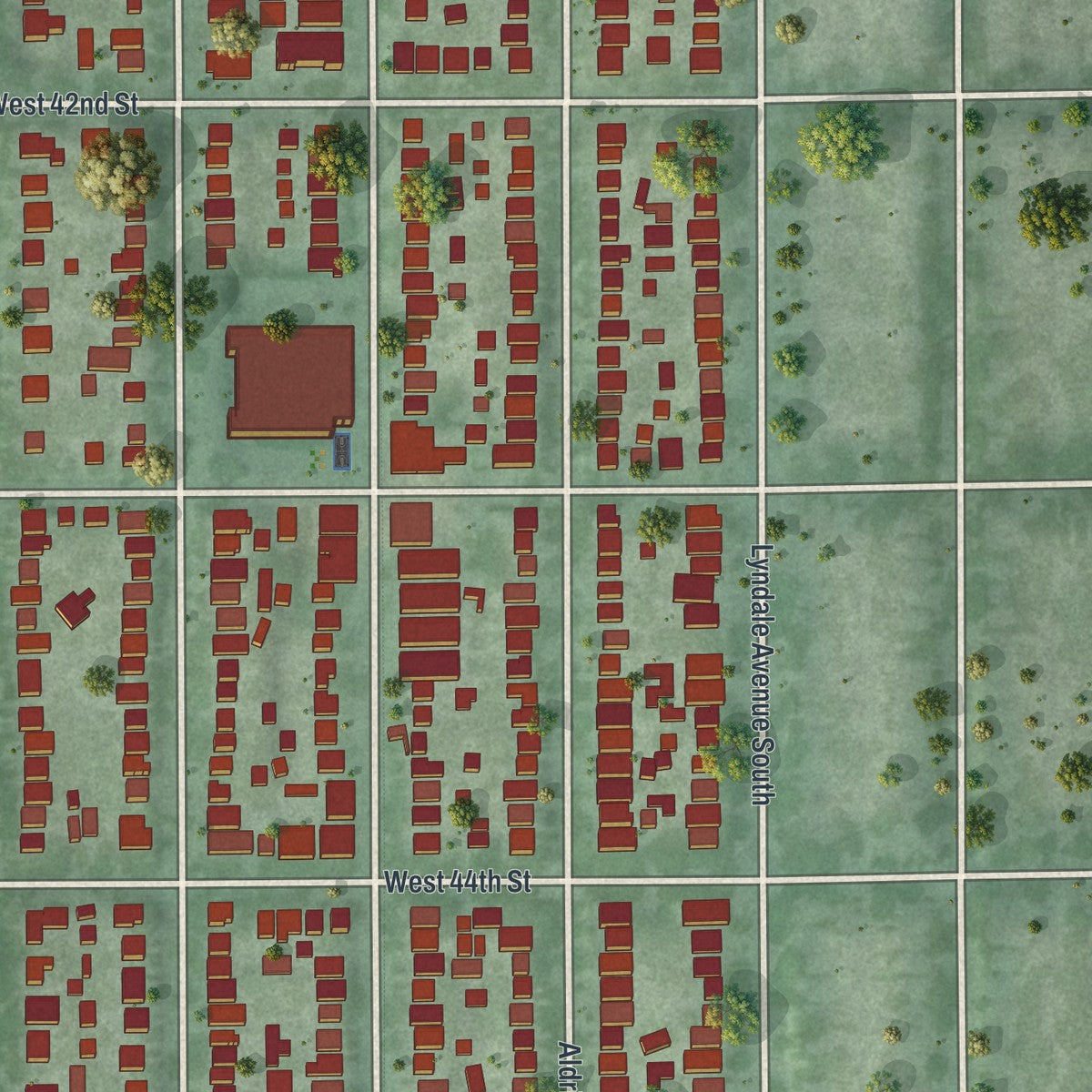 Close-up of the map of East Harriet, Minnesota print showing street and building detail