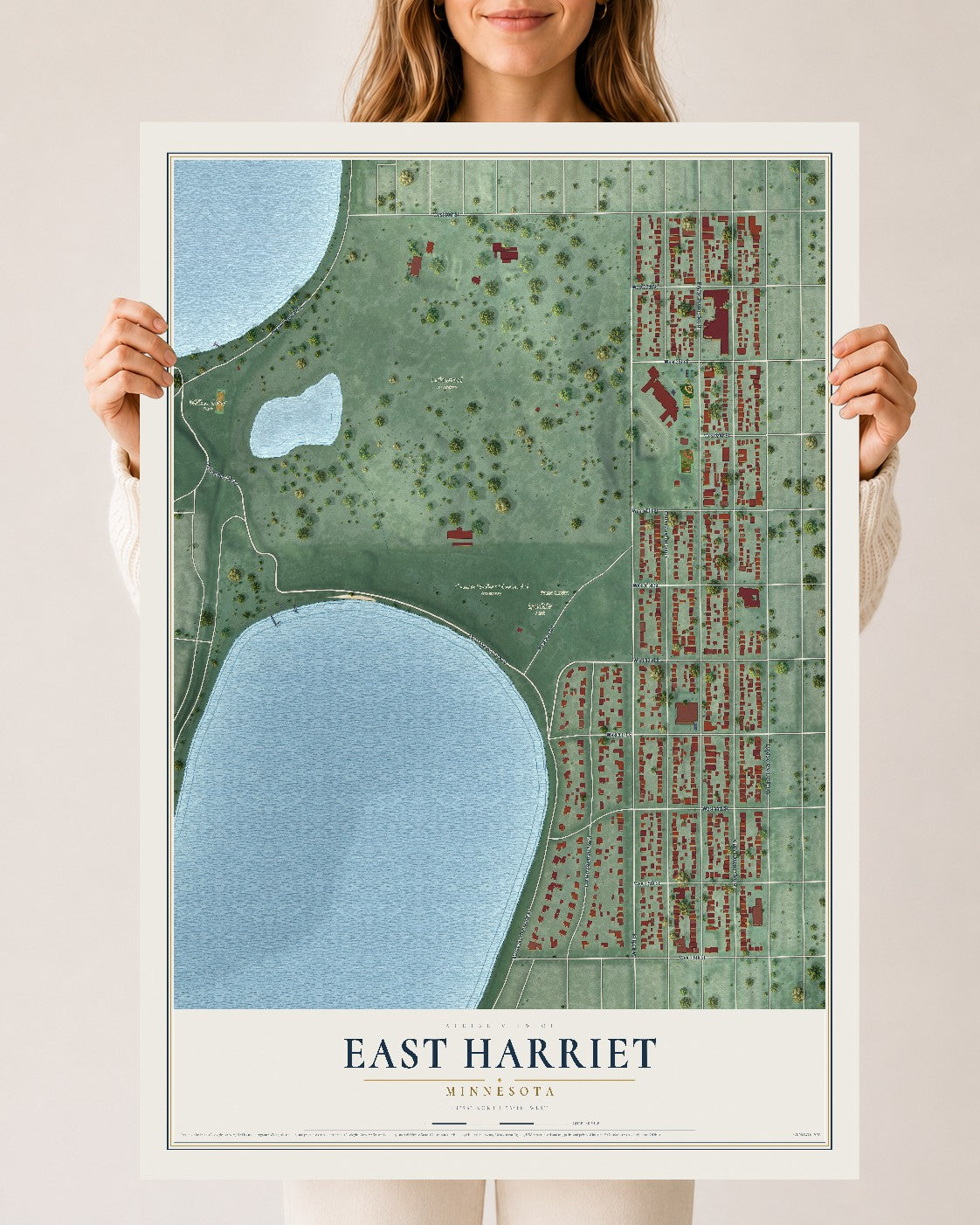 Map of East Harriet, Minnesota, 24 x 36 inch unframed archival matte print