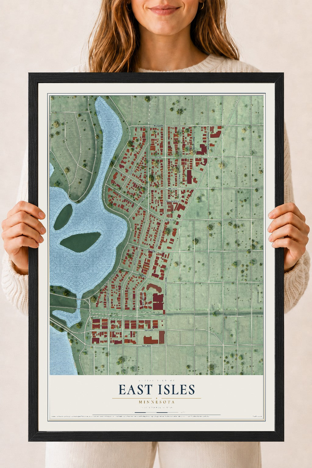Map of East Isles, Minnesota, 18 x 24 inch print in a black wood frame