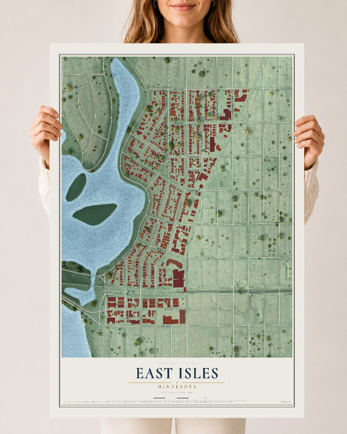 Map of East Isles, Minnesota, 24 x 36 inch unframed archival matte print