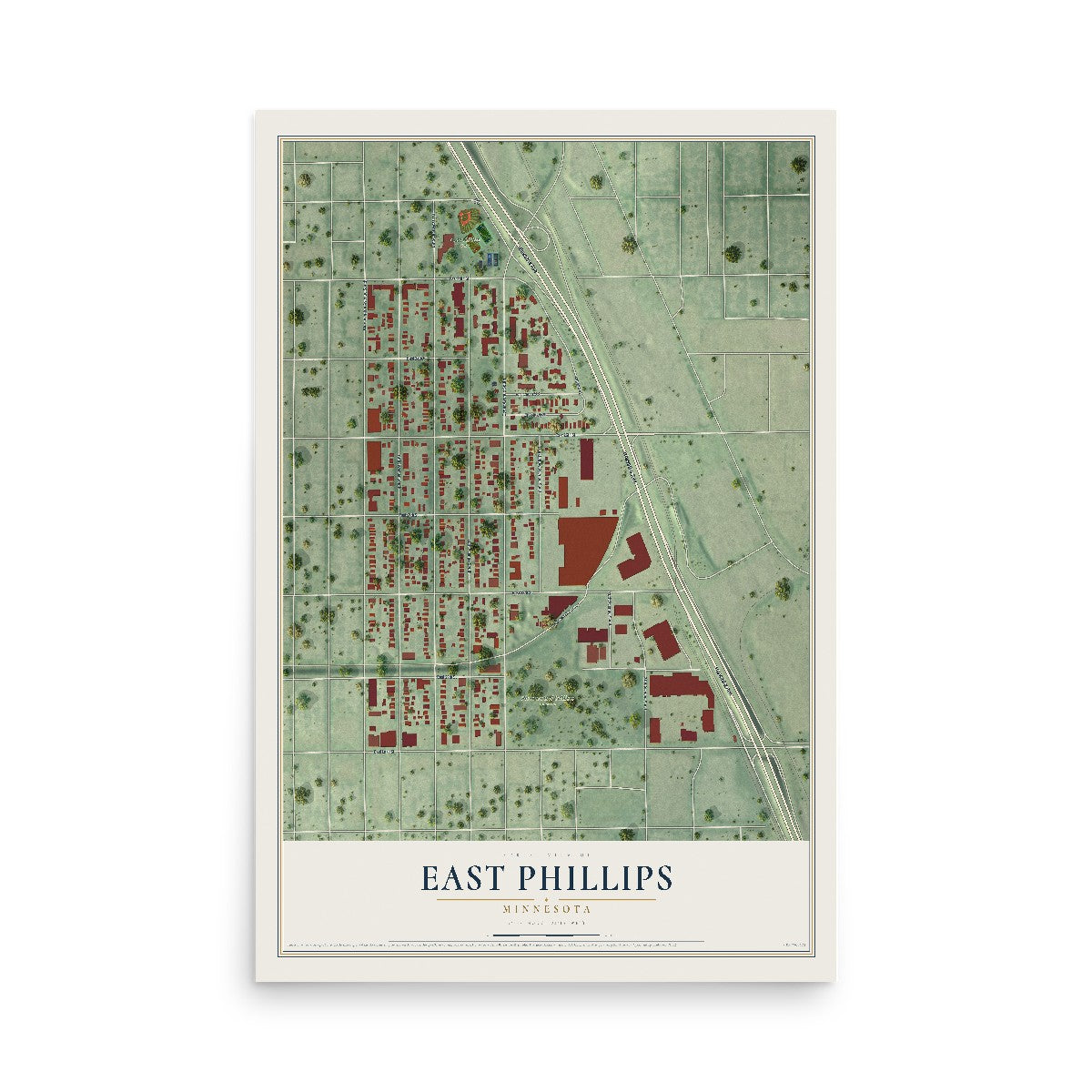 Map of East Phillips, Minnesota, 12 x 18 inch unframed archival matte print