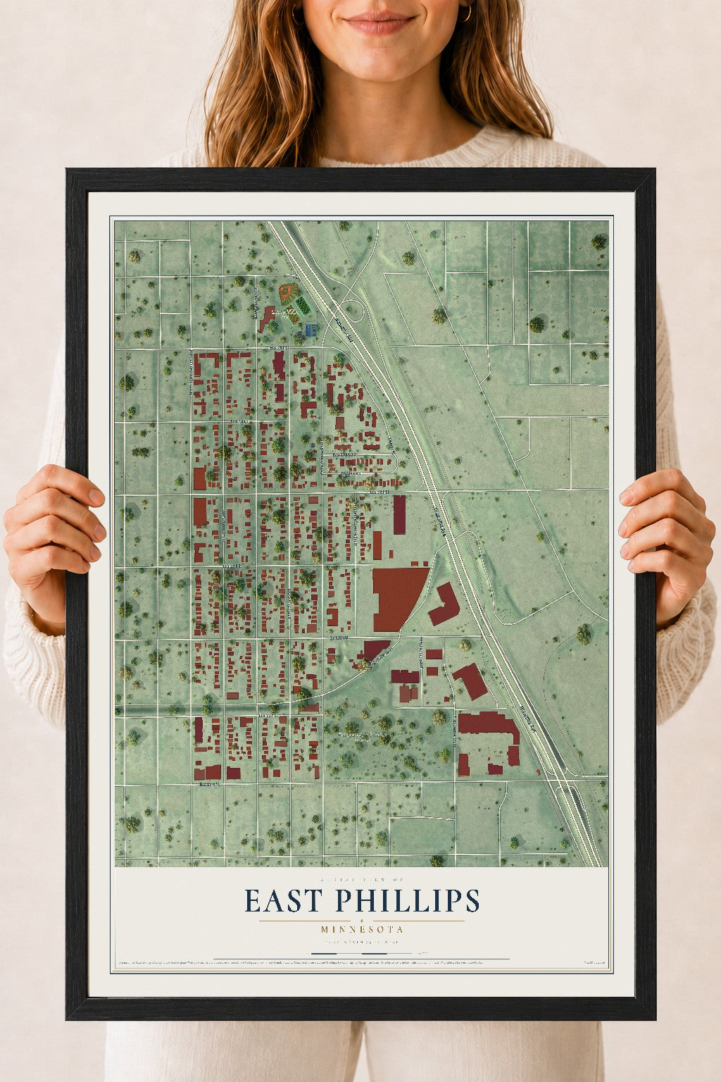 Map of East Phillips, Minnesota, 18 x 24 inch print in a black wood frame
