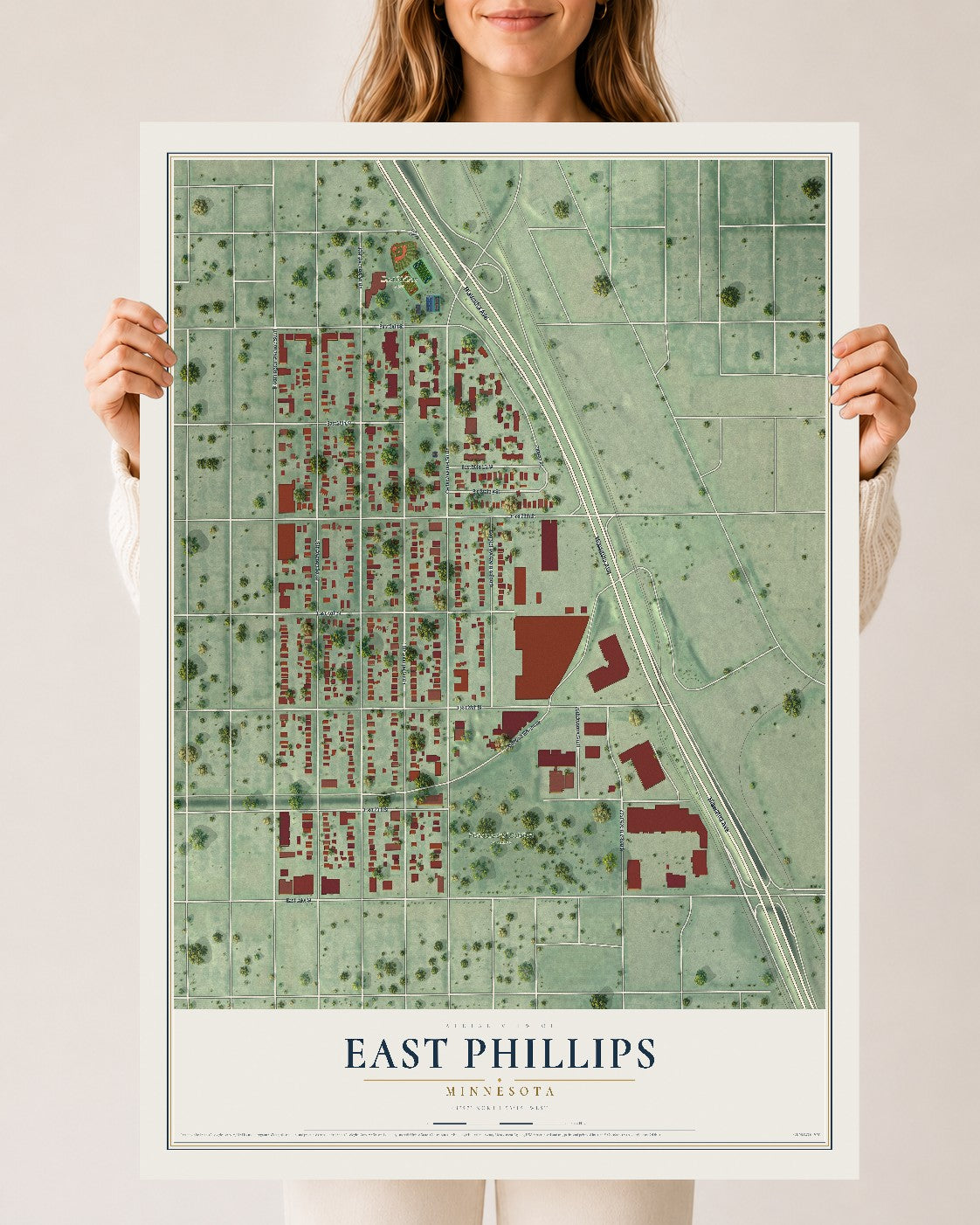 Map of East Phillips, Minnesota, 24 x 36 inch unframed archival matte print