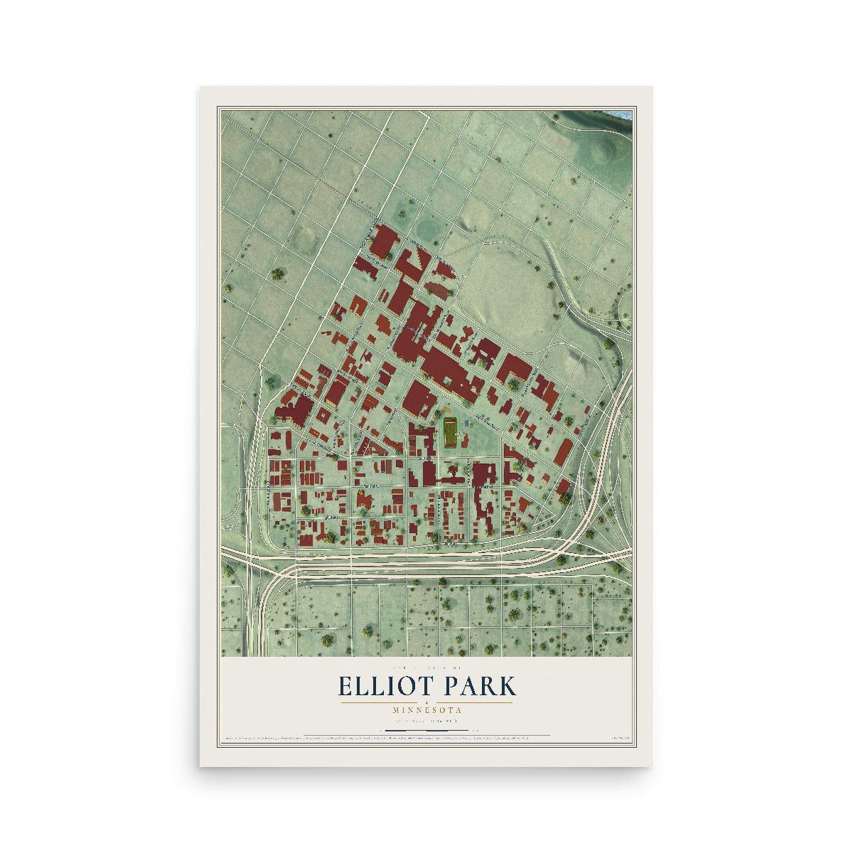 Map of Elliot Park, Minnesota, 12 x 18 inch unframed archival matte print