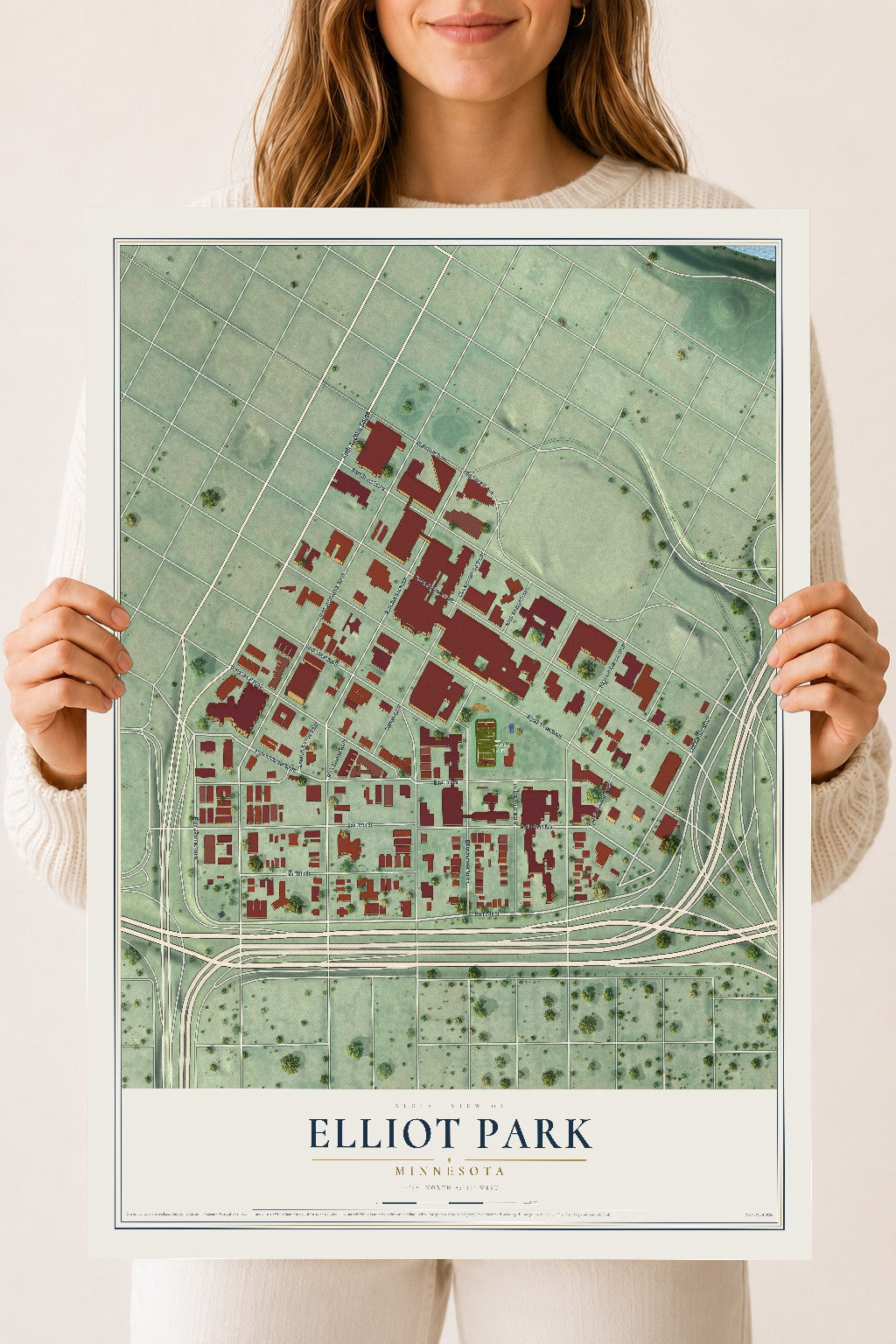 Map of Elliot Park, Minnesota, 18 x 24 inch unframed archival matte print