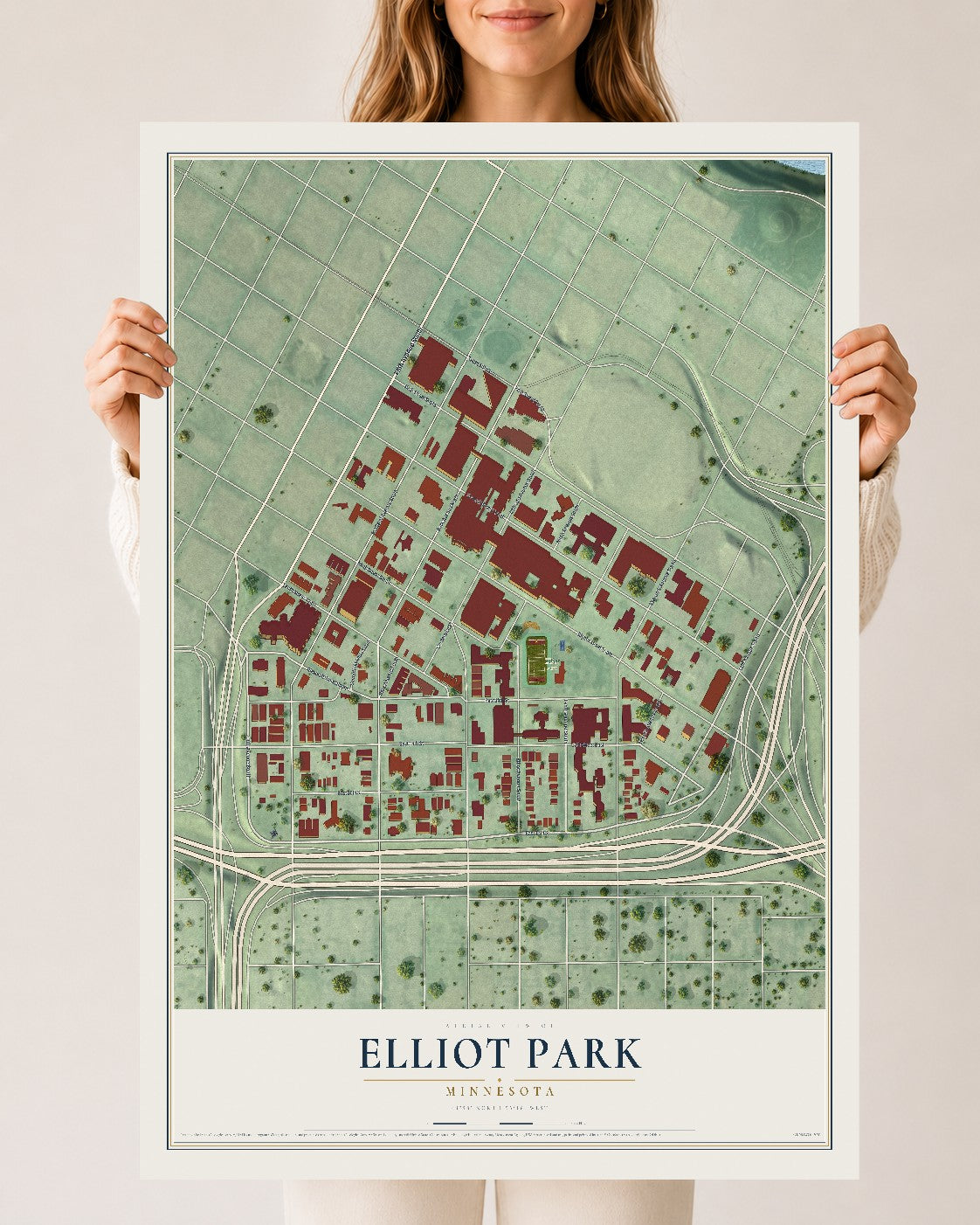 Map of Elliot Park, Minnesota, 24 x 36 inch unframed archival matte print