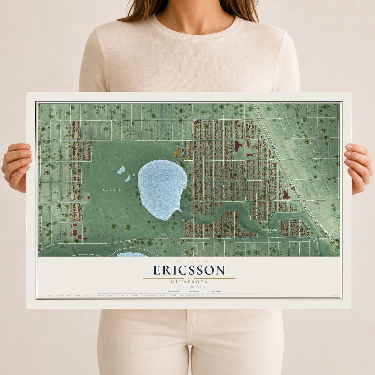 Map of Ericsson, Minnesota, 12 x 18 inch unframed archival matte print