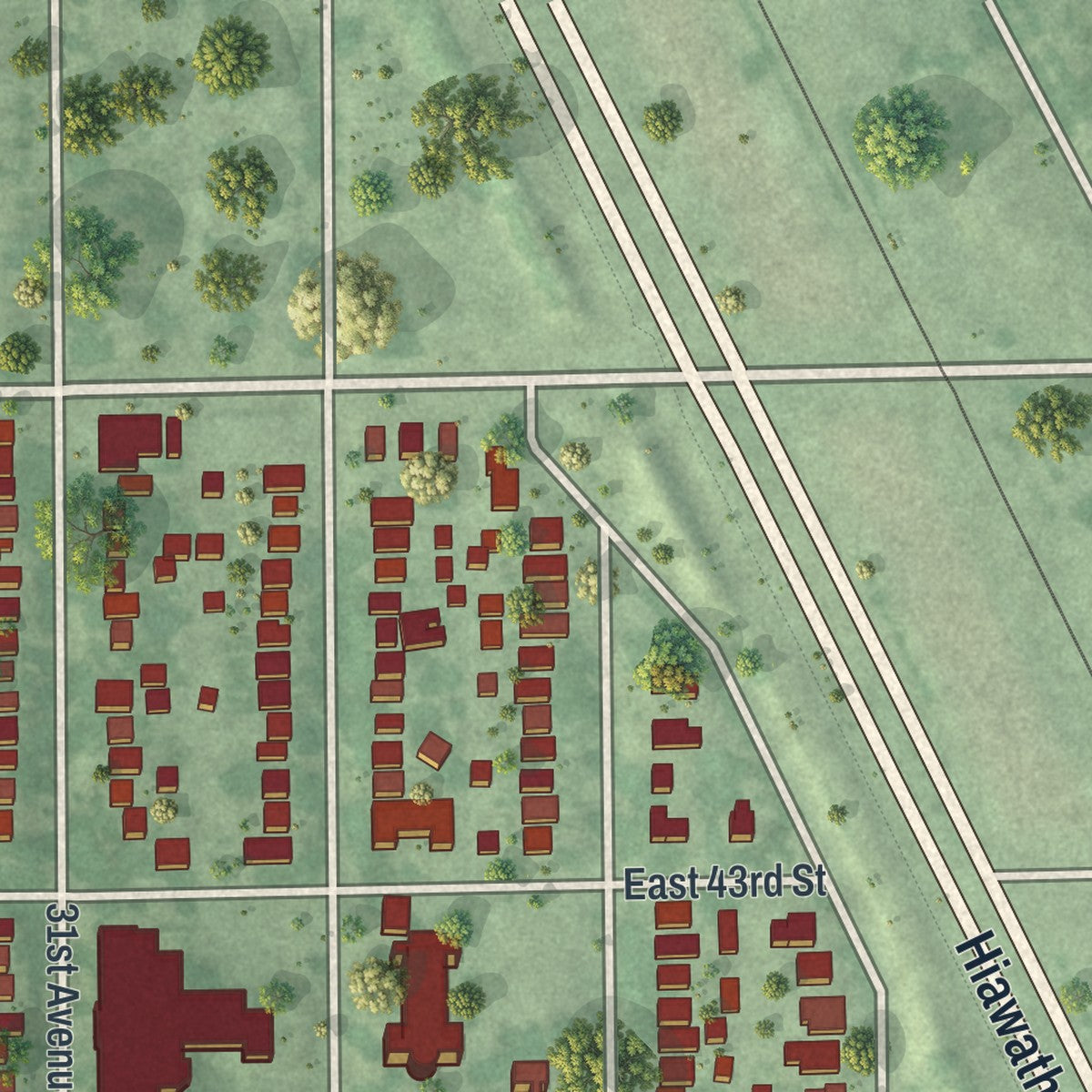 Second close-up of the map of Ericsson, Minnesota print showing more streets and buildings