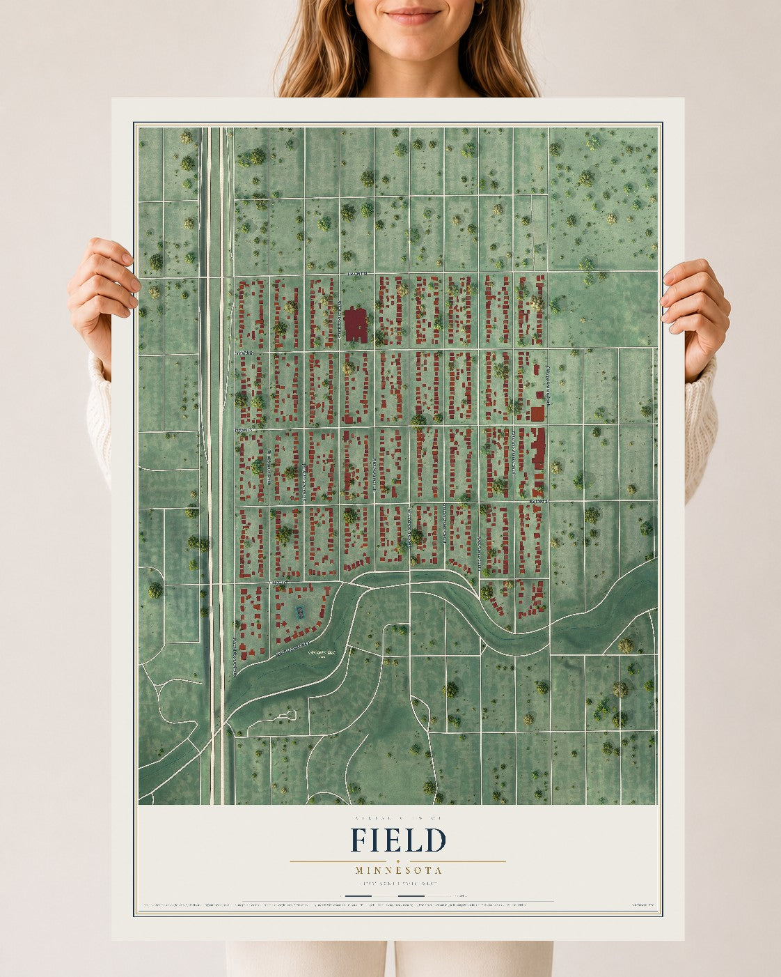 Map of Field, Minnesota, 24 x 36 inch unframed archival matte print