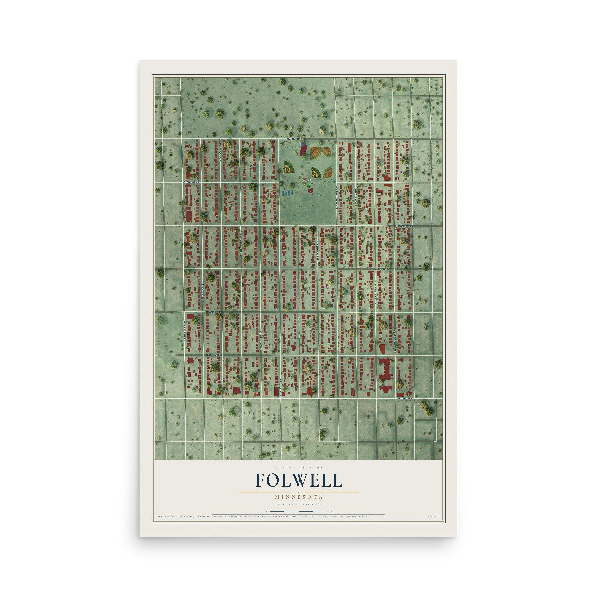 Map of Folwell, Minnesota, 12 x 18 inch unframed archival matte print