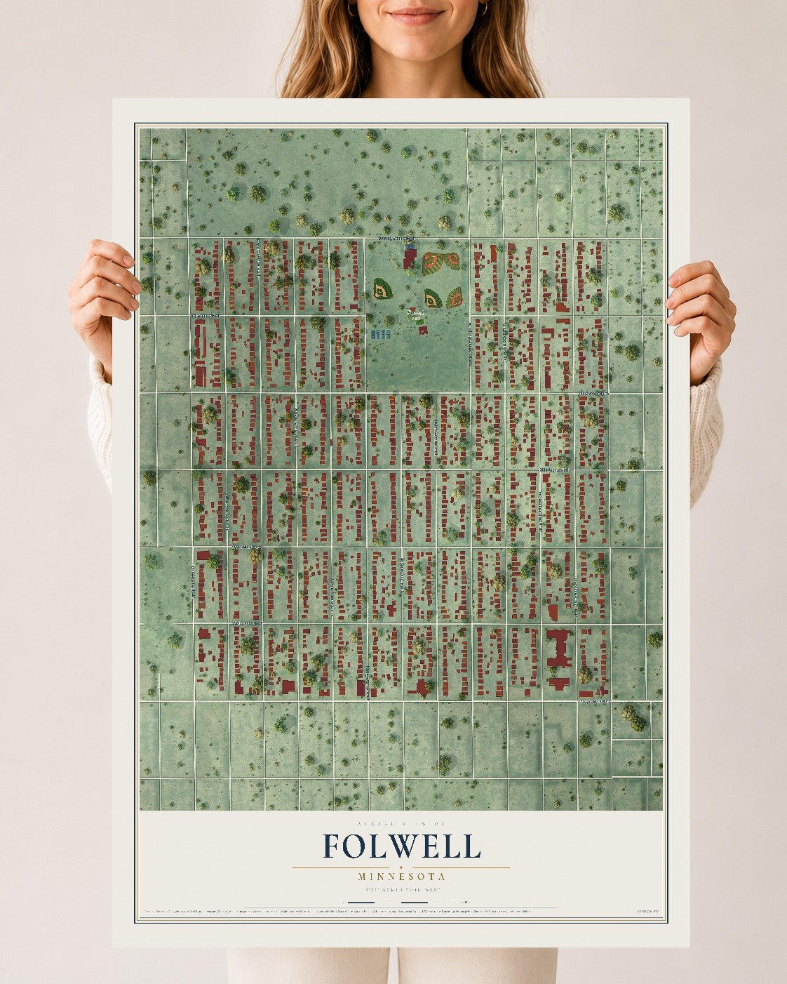 Map of Folwell, Minnesota, 24 x 36 inch unframed archival matte print