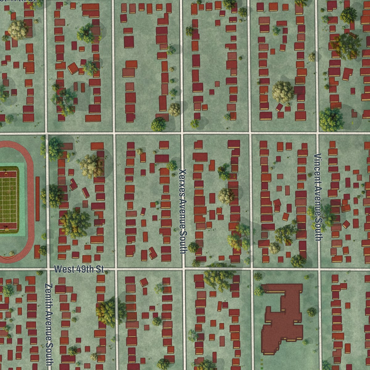Close-up of the map of Fulton, Minnesota print showing street and building detail