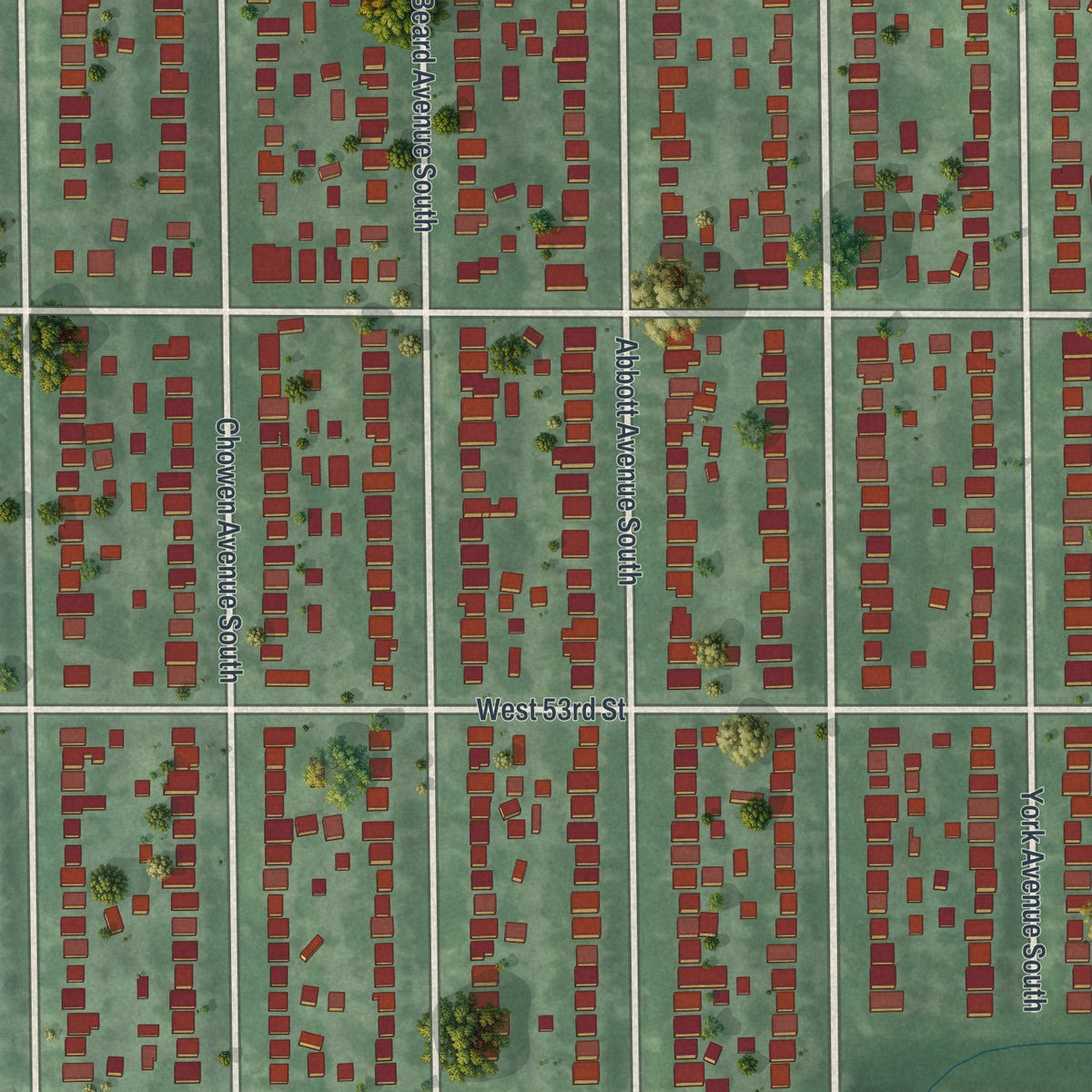 Second close-up of the map of Fulton, Minnesota print showing more streets and buildings