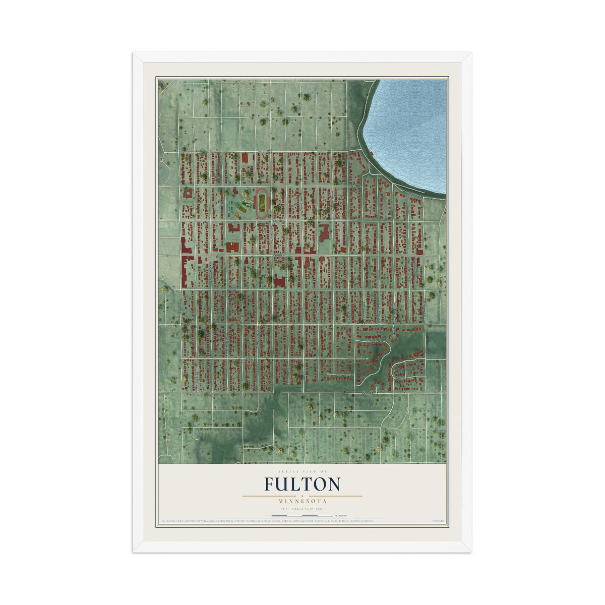 Map of Fulton, Minnesota, 12 x 18 inch print in a white wood frame