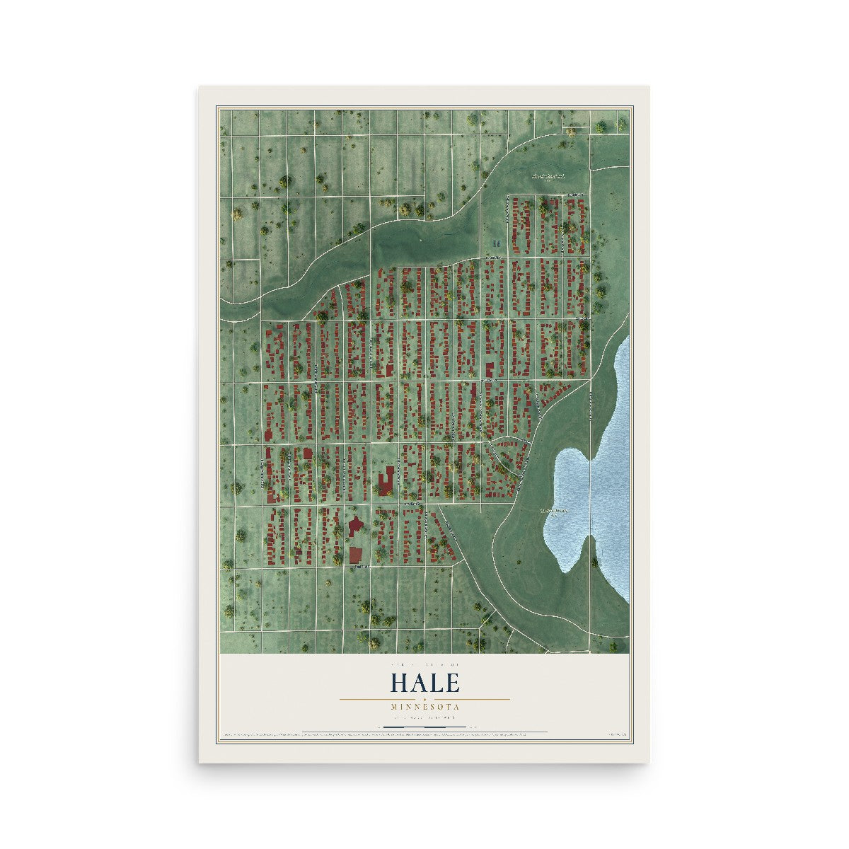 Map of Hale, Minnesota, 12 x 18 inch unframed archival matte print