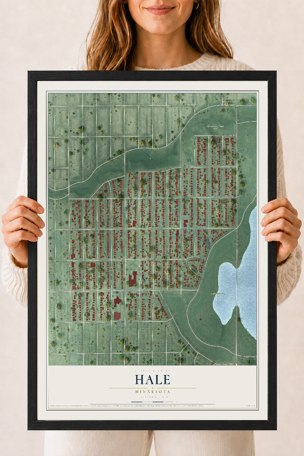 Map of Hale, Minnesota, 18 x 24 inch print in a black wood frame