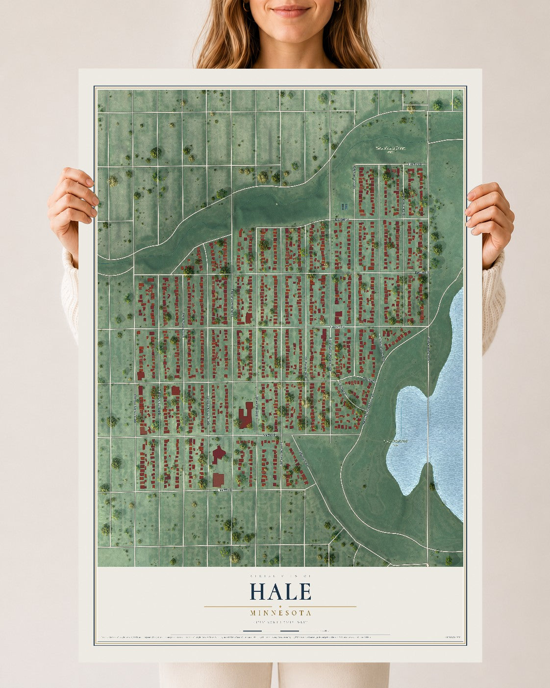 Map of Hale, Minnesota, 24 x 36 inch unframed archival matte print