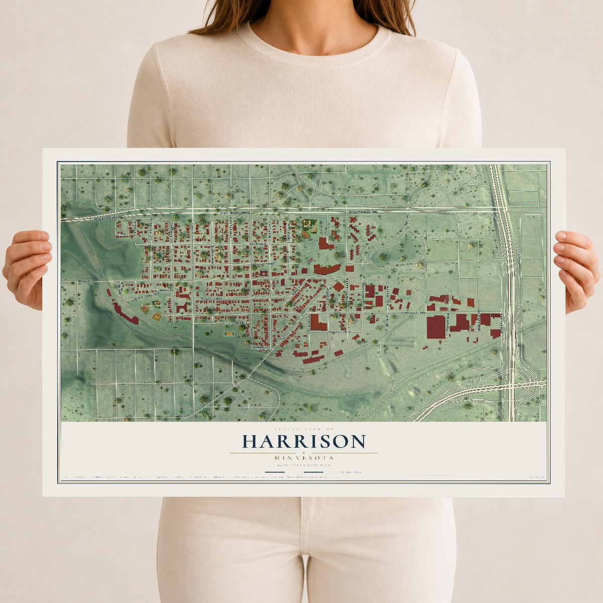 Map of Harrison, Minnesota, 12 x 18 inch unframed archival matte print