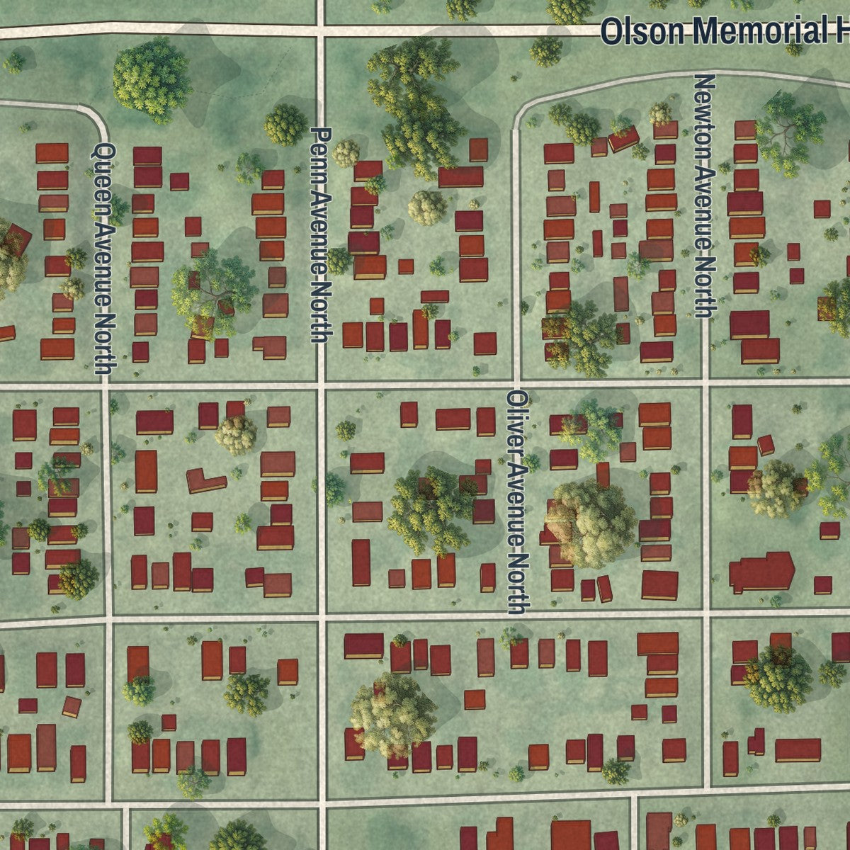 Second close-up of the map of Harrison, Minnesota print showing more streets and buildings
