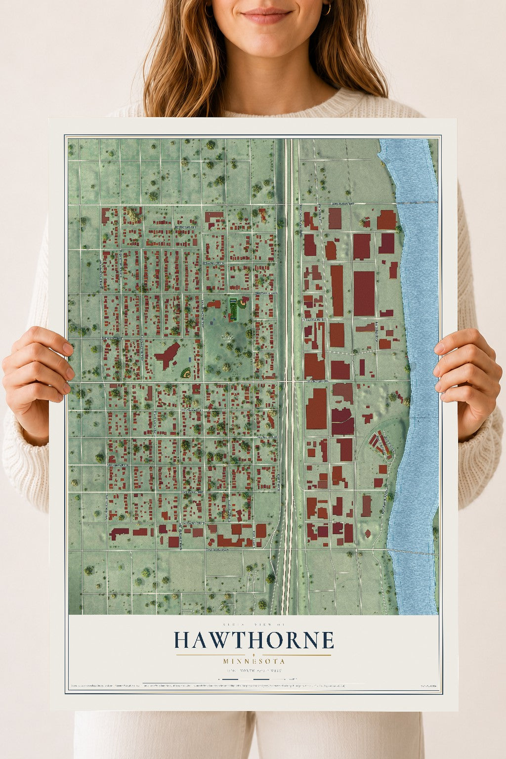 Map of Hawthorne, Minnesota, 18 x 24 inch unframed archival matte print