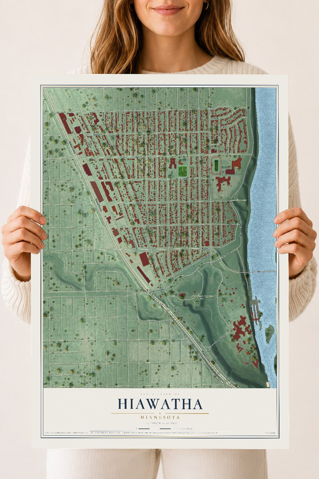 Map of Hiawatha, Minnesota, 18 x 24 inch unframed archival matte print