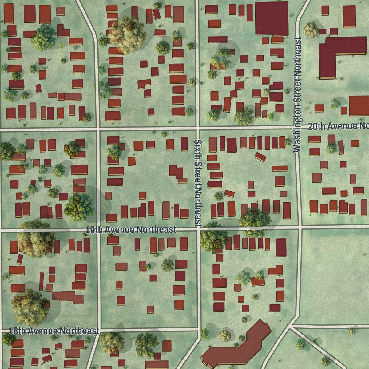 Second close-up of the map of Holland, Minneapolis, Minnesota print showing more streets and buildings