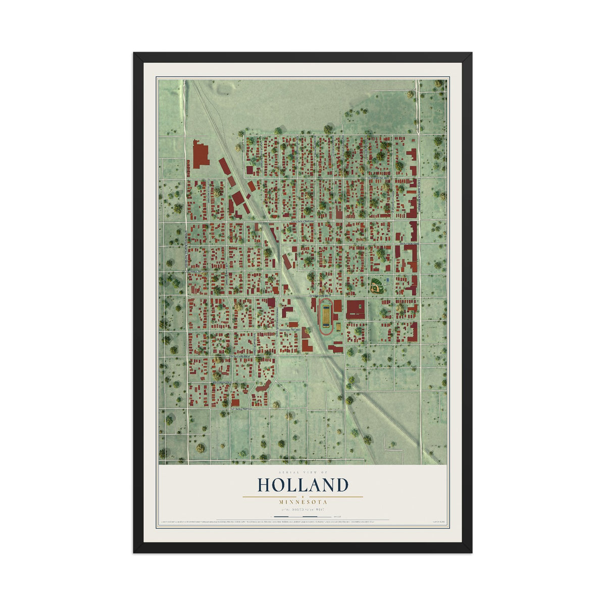Map of Holland, Minneapolis, Minnesota, 12 x 18 inch print in a black wood frame