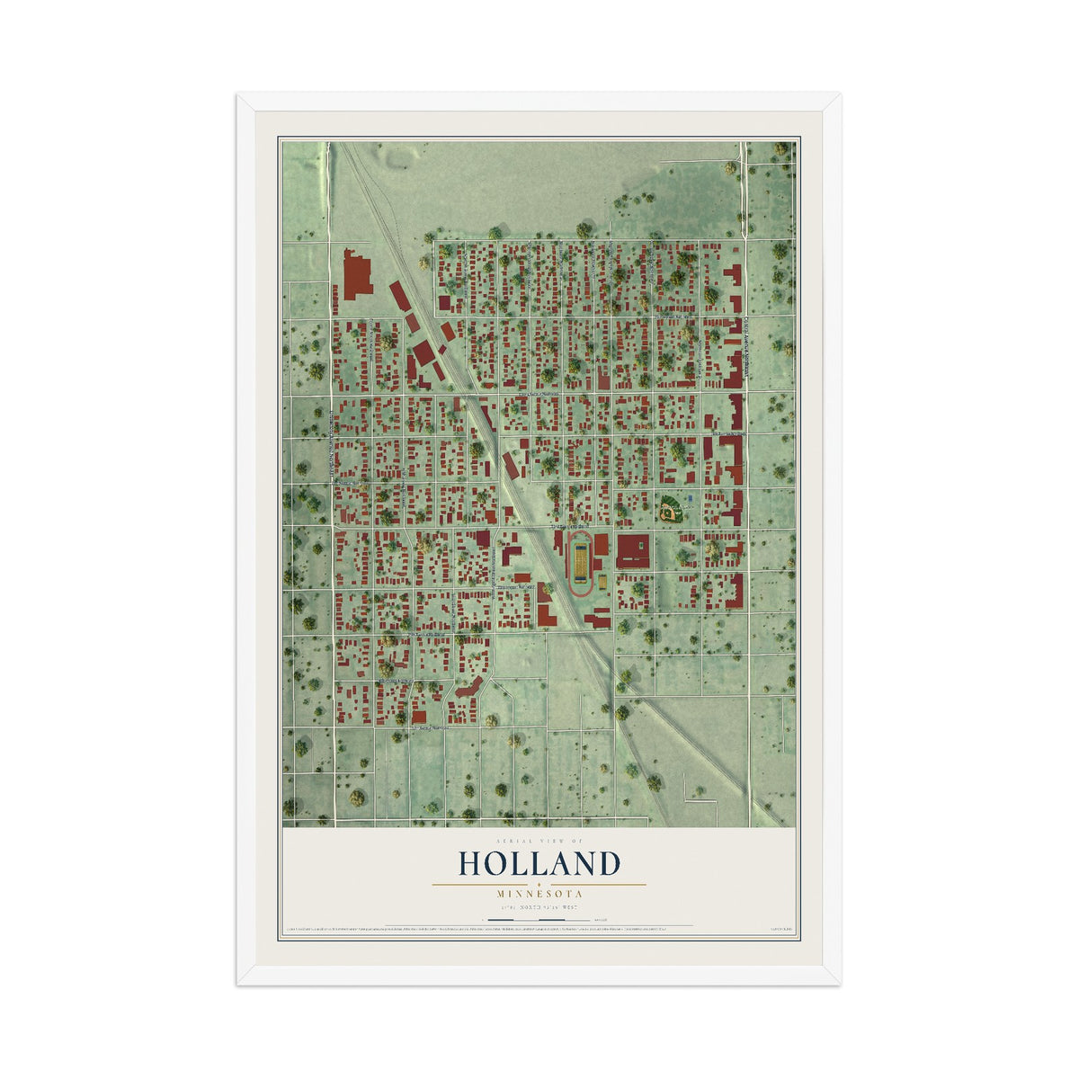 Map of Holland, Minneapolis, Minnesota, 12 x 18 inch print in a white wood frame