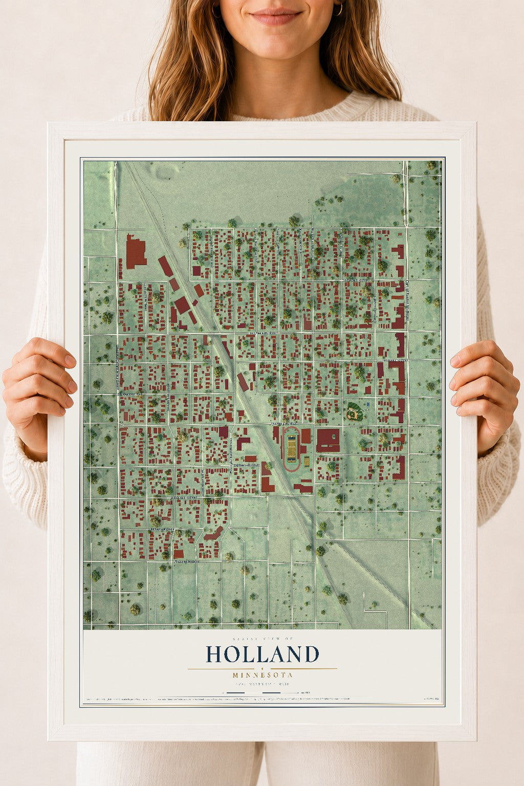 Map of Holland, Minneapolis, Minnesota, 18 x 24 inch print in a white wood frame