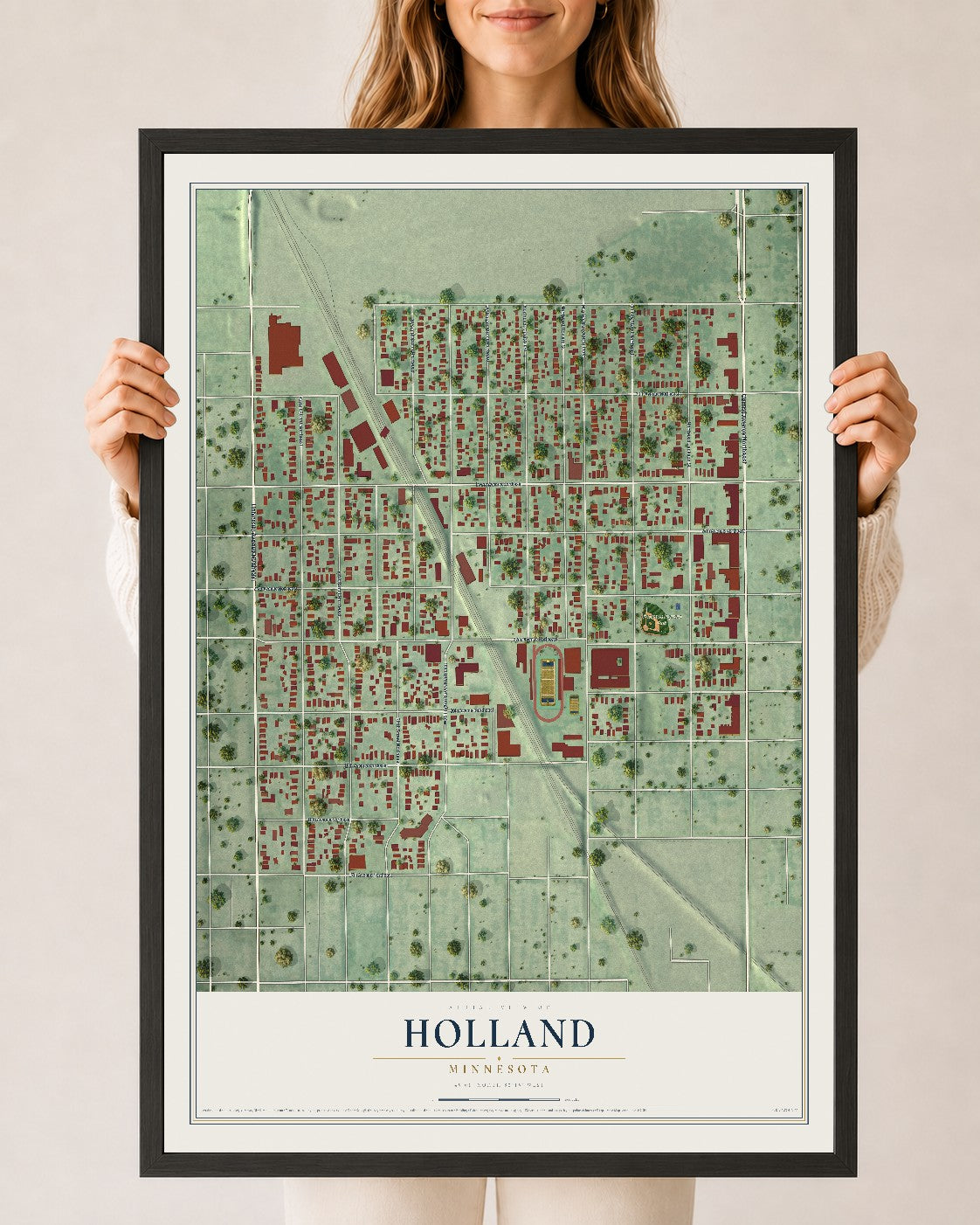 Map of Holland, Minneapolis, Minnesota, 24 x 36 inch print in a black wood frame