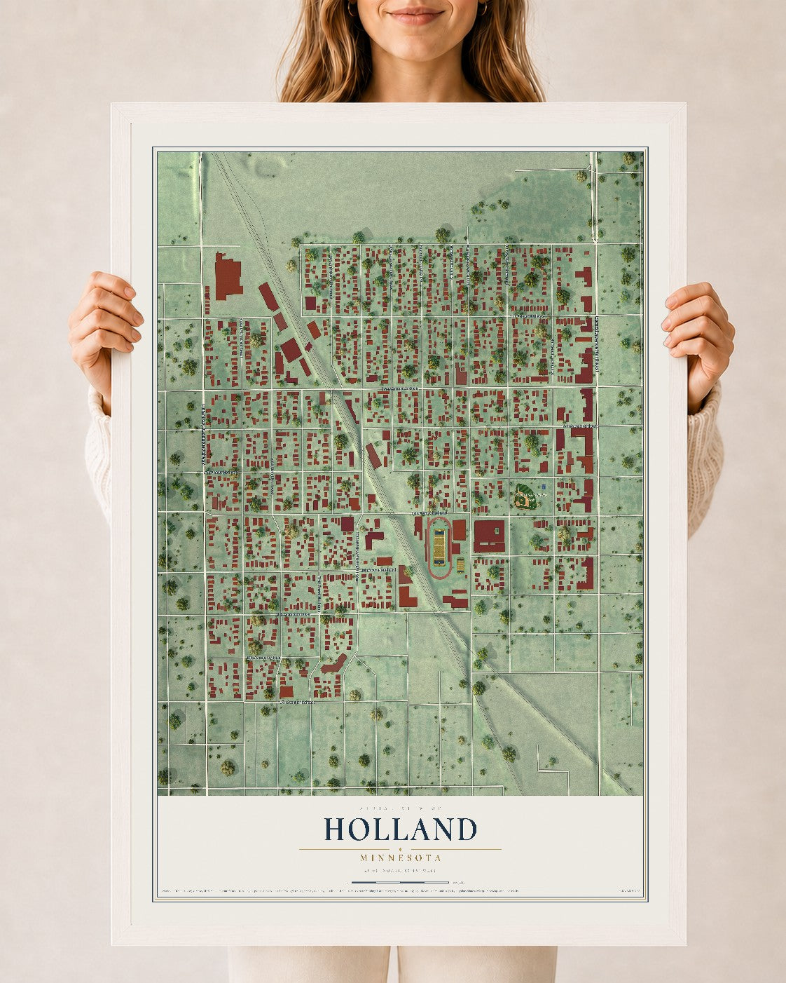 Map of Holland, Minneapolis, Minnesota, 24 x 36 inch print in a white wood frame
