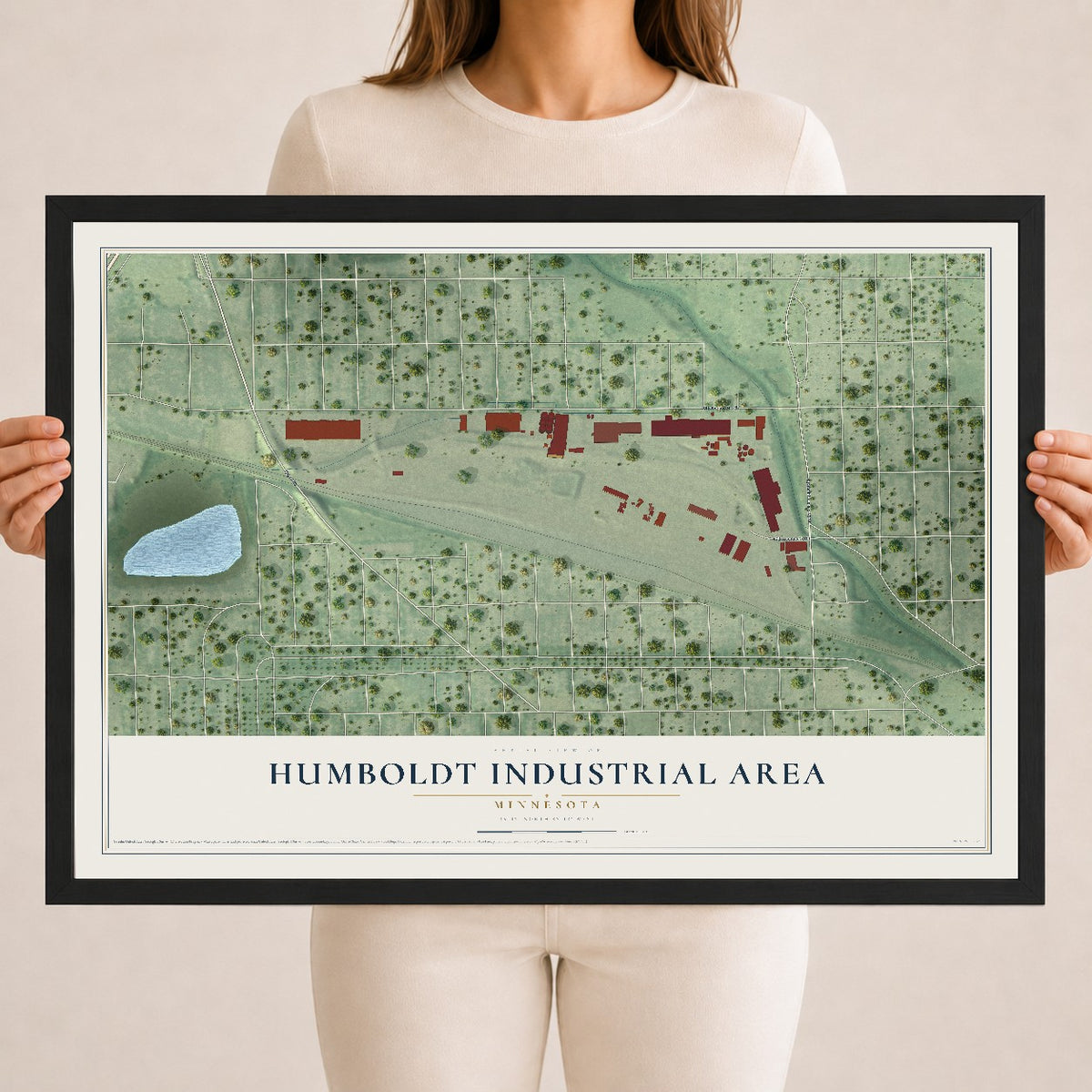 Map of Humboldt Industrial Area, Minnesota, 18 x 24 inch print in a black wood frame