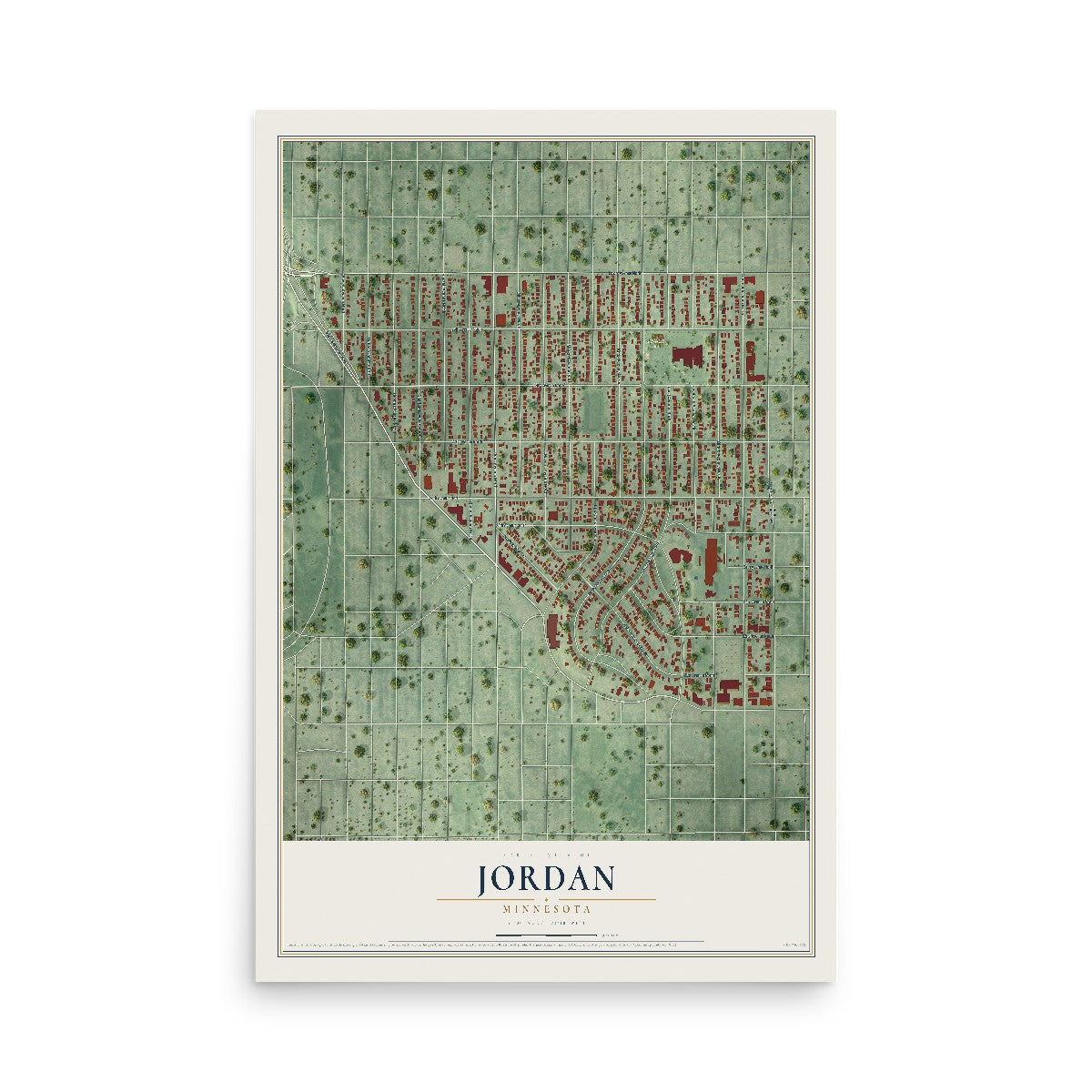 Map of Jordan, Minneapolis, Minnesota, 12 x 18 inch unframed archival matte print