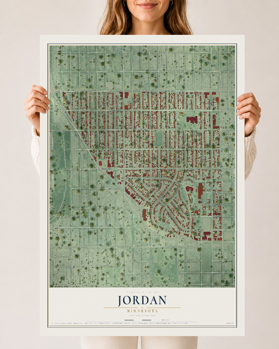 Map of Jordan, Minneapolis, Minnesota, 24 x 36 inch unframed archival matte print
