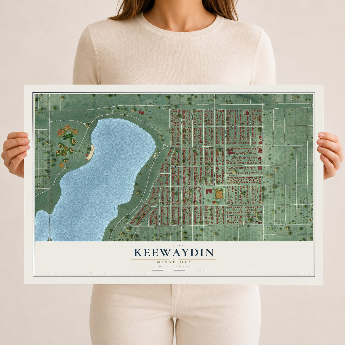 Map of Keewaydin, Minnesota, 12 x 18 inch unframed archival matte print