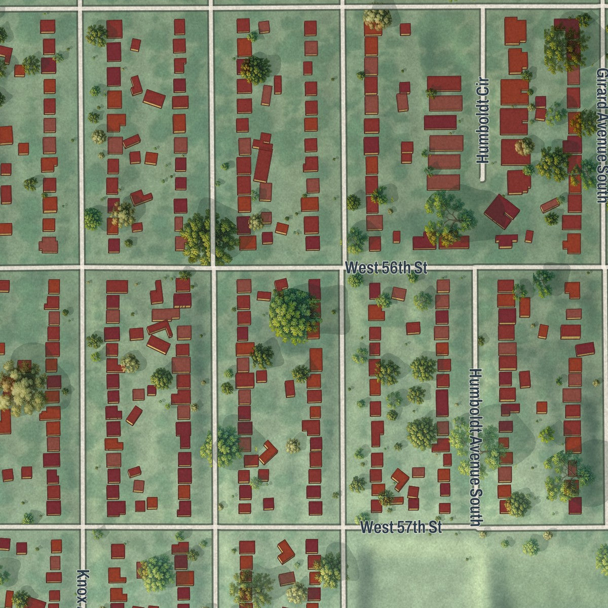 Second close-up of the map of Kenny, Minnesota print showing more streets and buildings