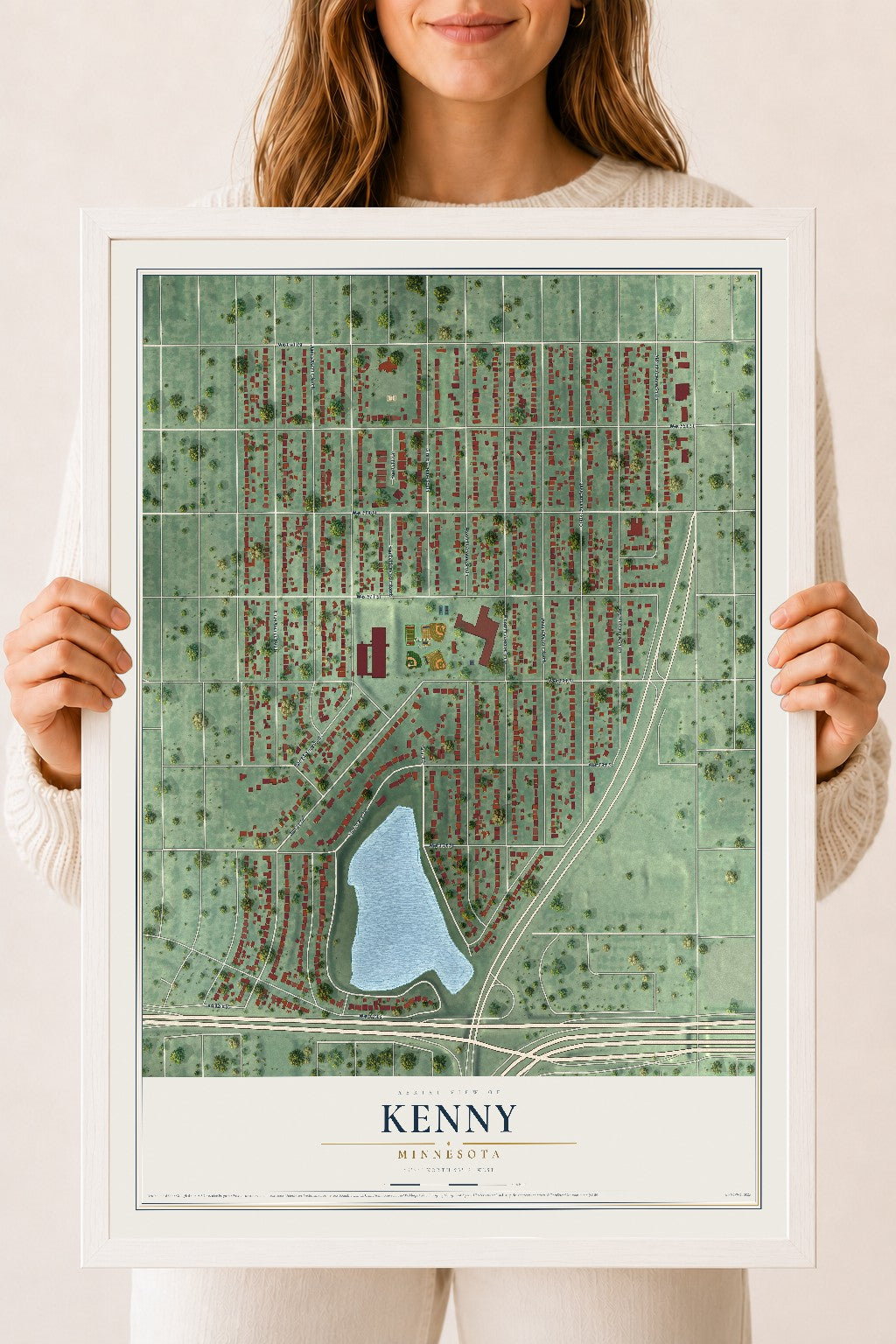Map of Kenny, Minnesota, 18 x 24 inch print in a white wood frame