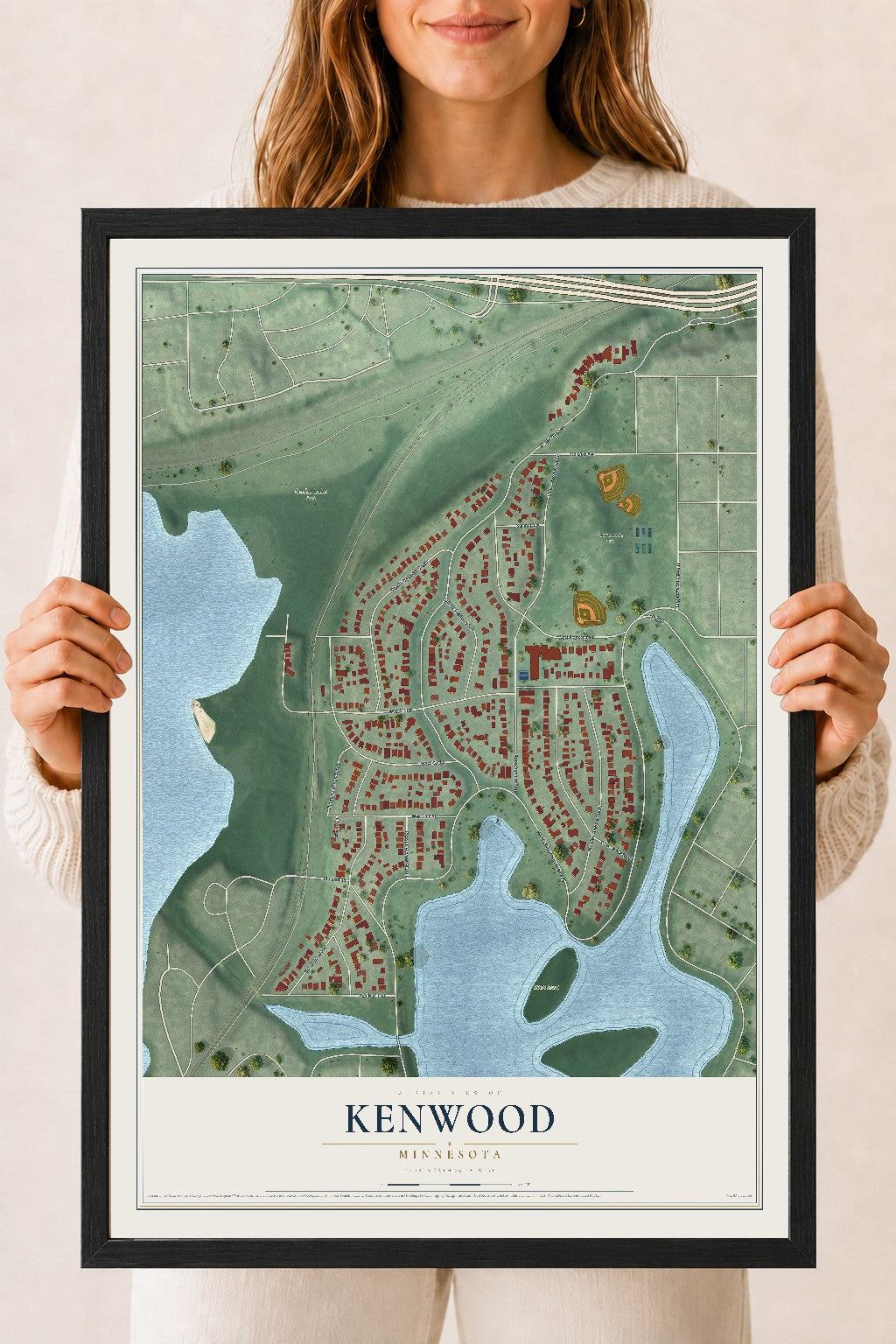Map of Kenwood, Minnesota, 18 x 24 inch print in a black wood frame