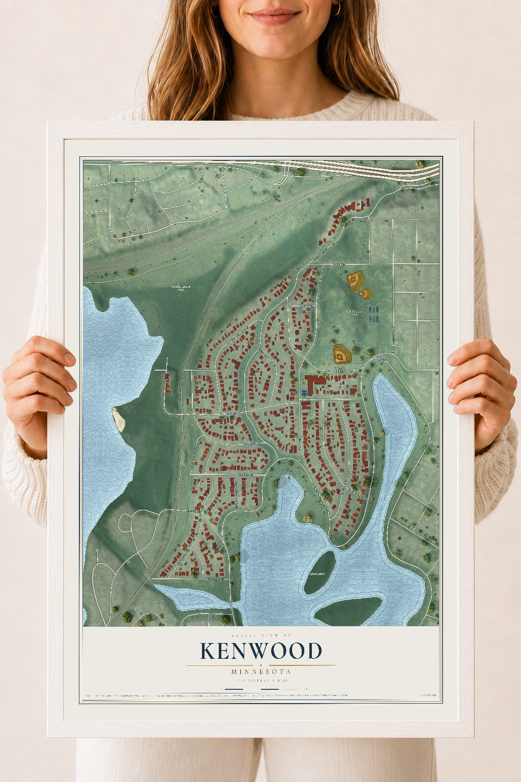 Map of Kenwood, Minnesota, 18 x 24 inch print in a white wood frame
