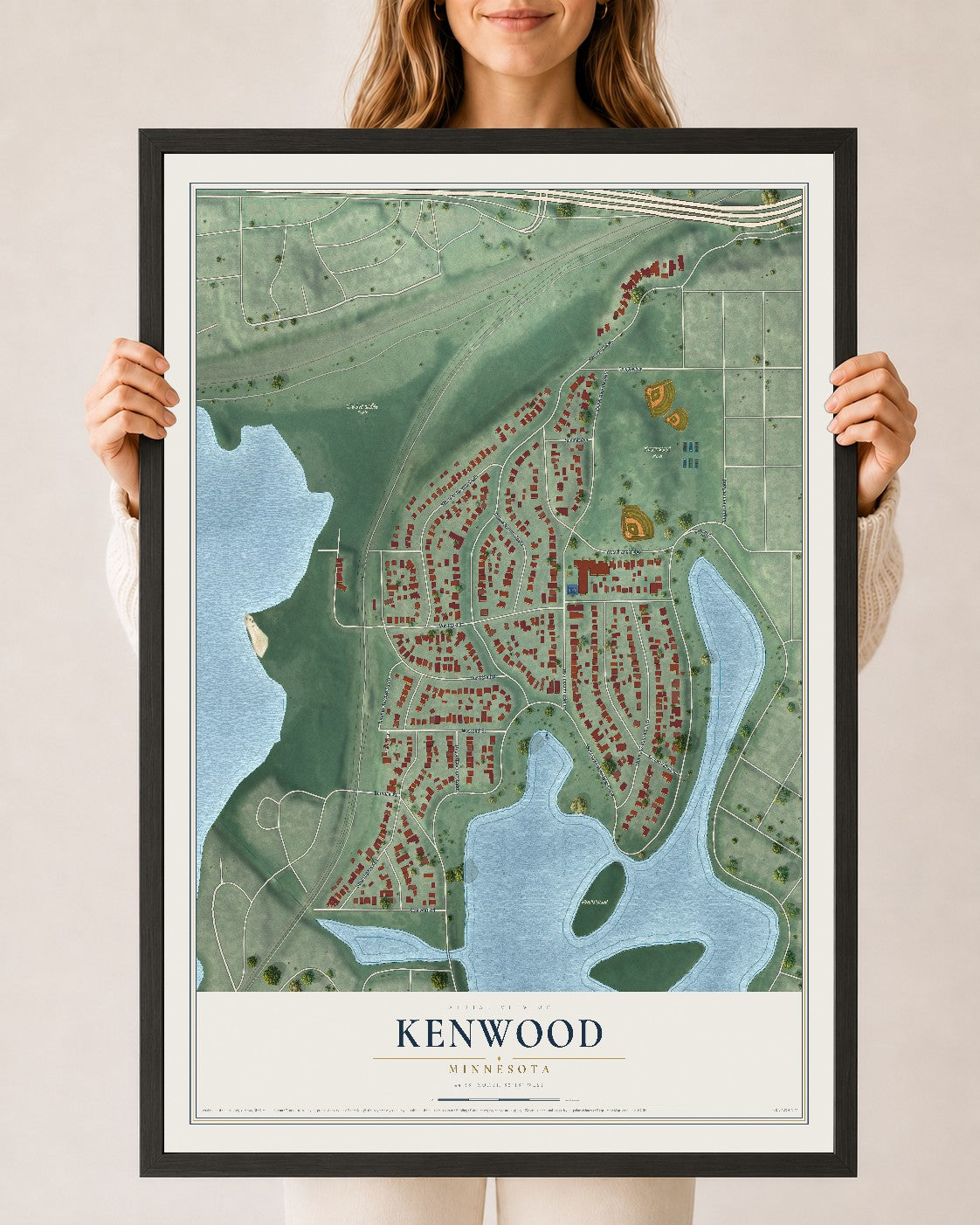 Map of Kenwood, Minnesota, 24 x 36 inch print in a black wood frame