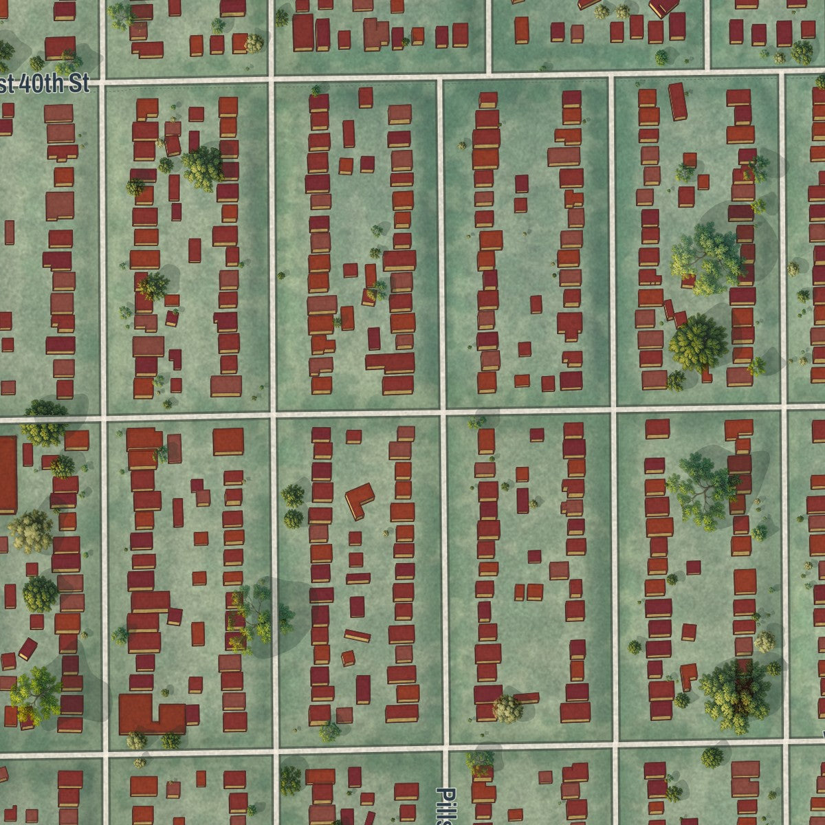 Close-up of the map of King Field, Minnesota print showing street and building detail