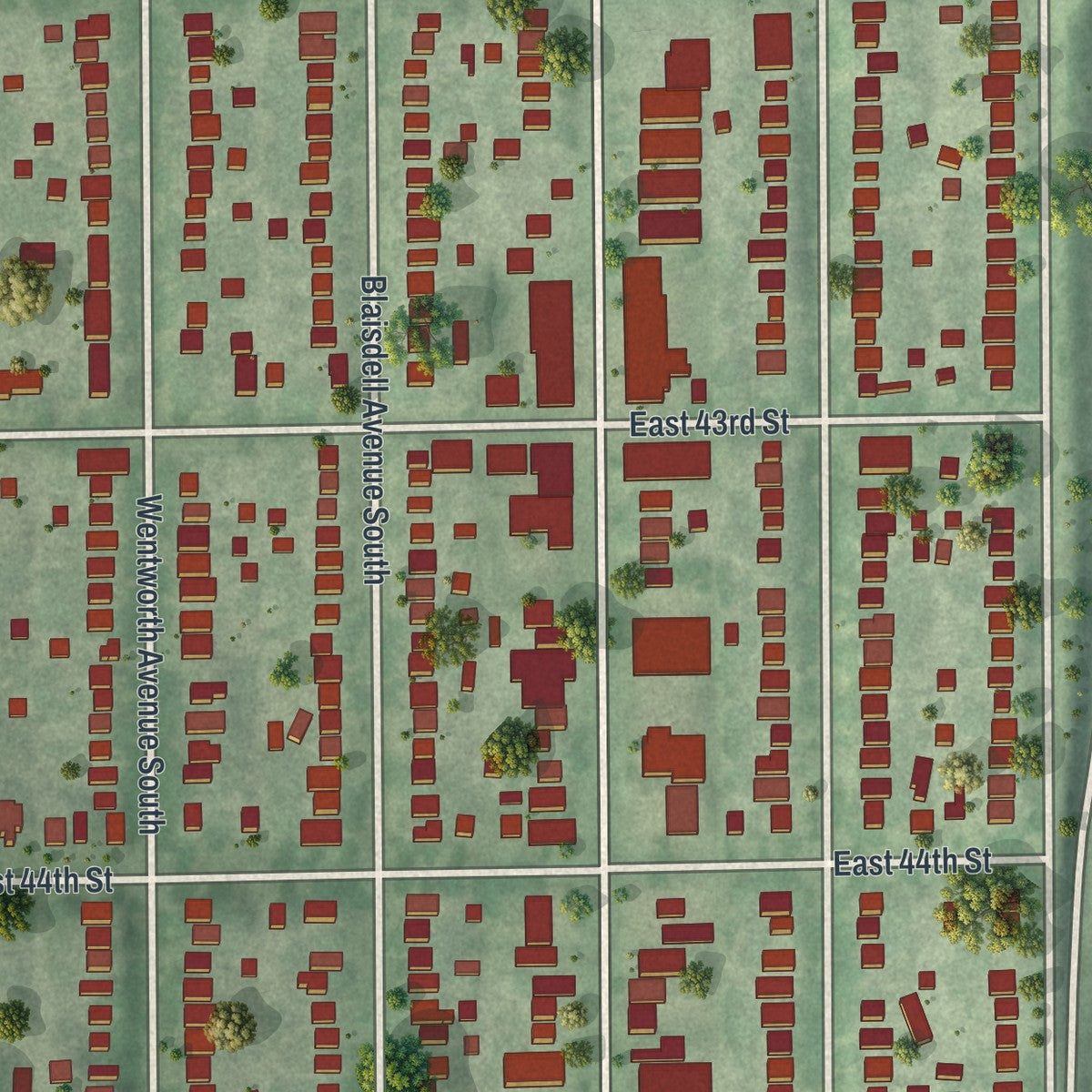 Second close-up of the map of King Field, Minnesota print showing more streets and buildings